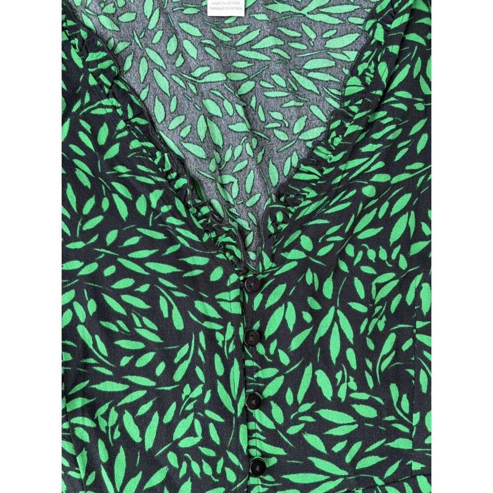 Apricot Green Black Floral Long Sleeve Dress Size 8 V-Neck - Picture 4 of 8